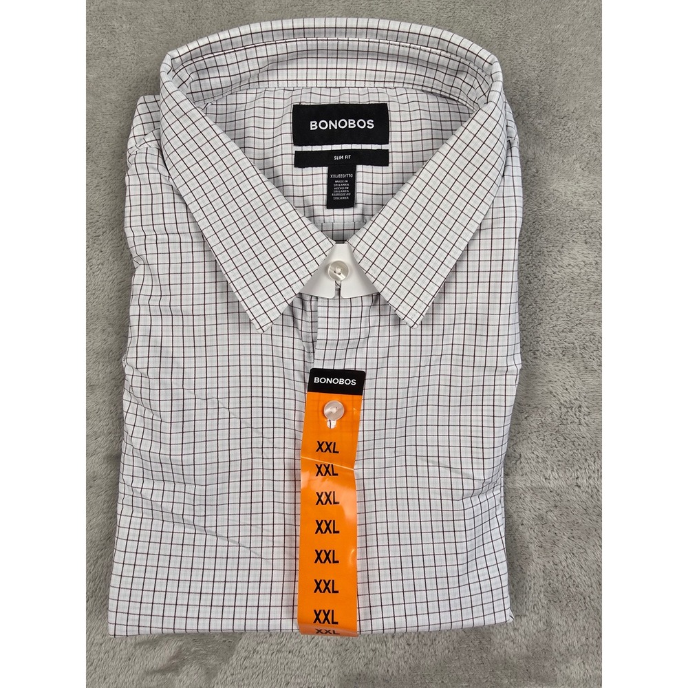 Bonobos Dress Shirt Mens XXL White Grid Slim Fit Button Up Long Sleeve